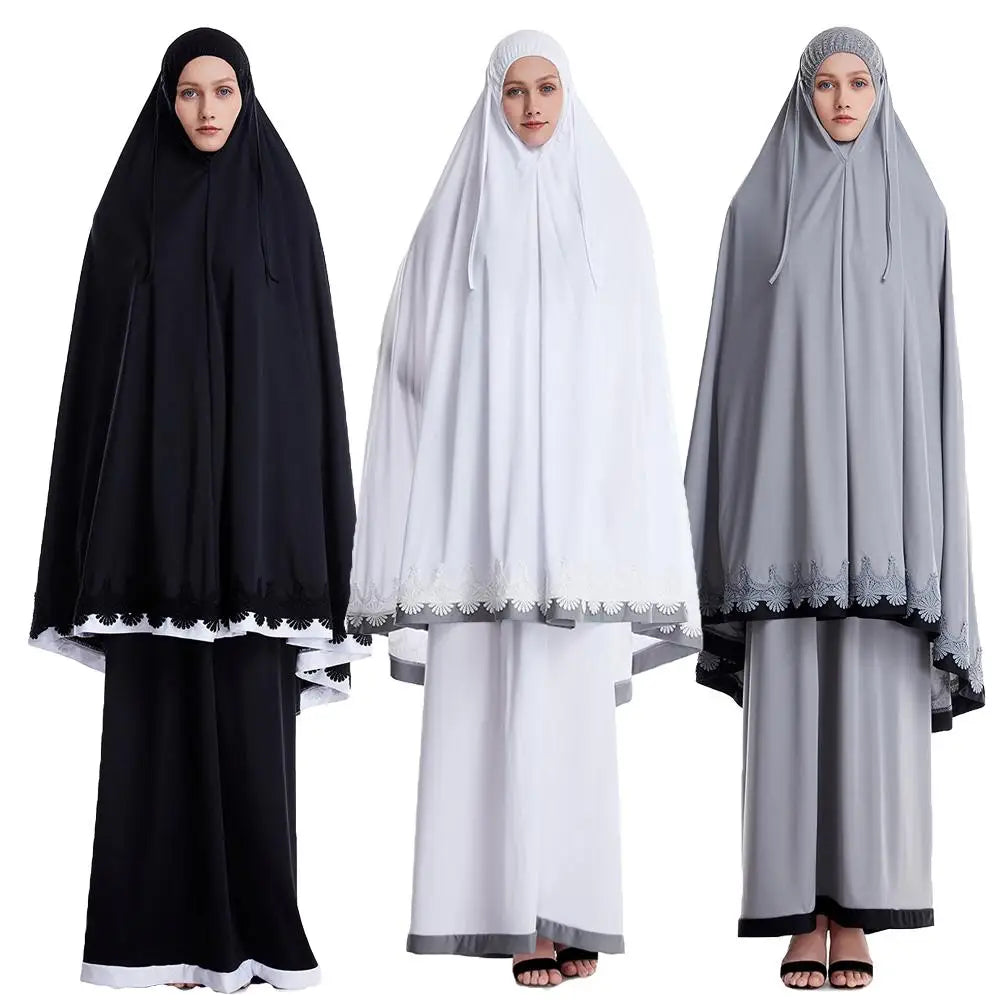 2pcs Eid Ramadan Women Hijab Abaya Muslim Prayer Garment Clothes Islamic Niqab Khimar Caftan Full Cover Dress Skirt Robe Kaftan