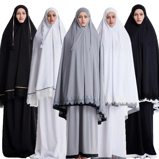 2pcs Eid Ramadan Women Hijab Abaya Muslim Prayer Garment Clothes Islamic Niqab Khimar Caftan Full Cover Dress Skirt Robe Kaftan