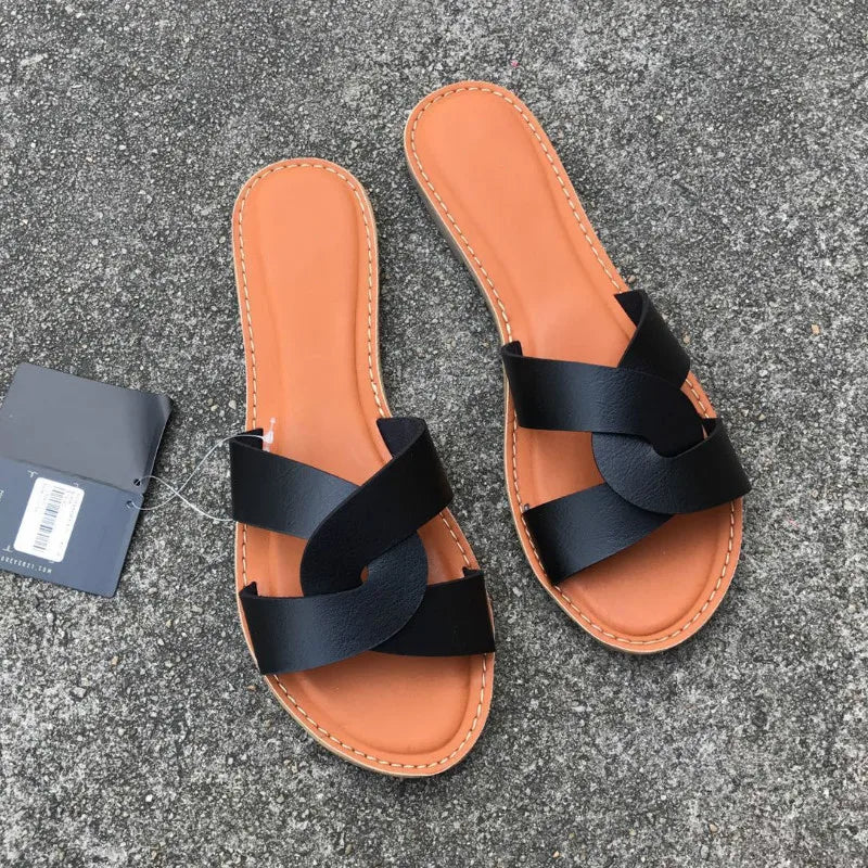 New Slides Women Summer Slippers Outdoor Beach Shoes Fashion Brand Slip-on Ladies Footwear Flat with Female Leather Sandals