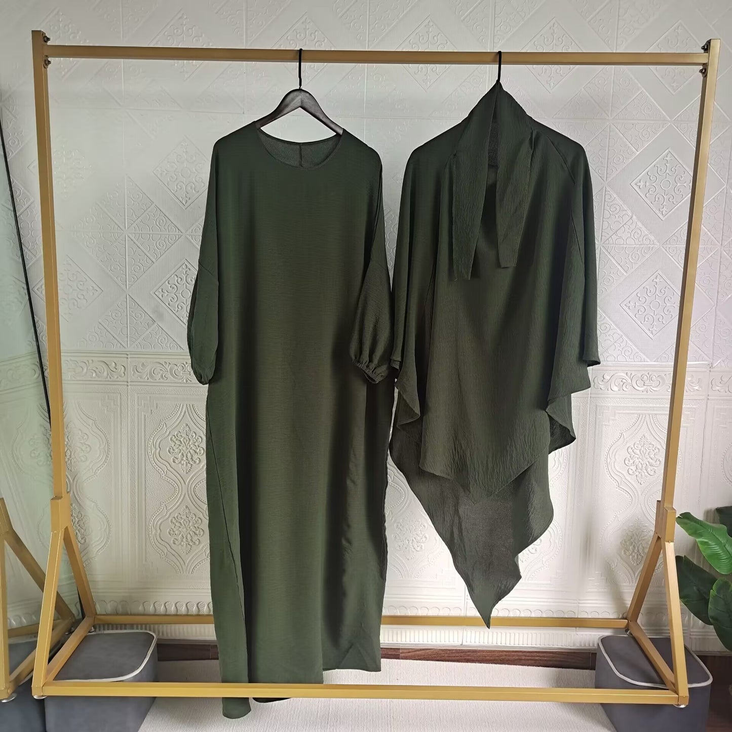 Eid Muslim Women Long Khimar Prayer Garment 2 Piece Set Abaya Dress and Hijab Full Cover Islamic Ramadan Kaftan  Djellaba jilbab