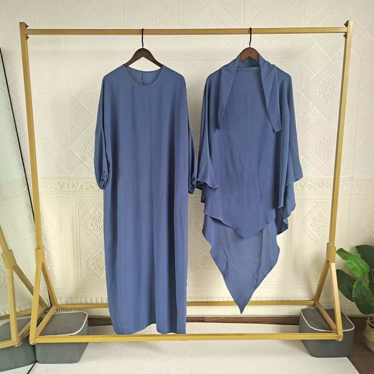 Eid Muslim Women Long Khimar Prayer Garment 2 Piece Set Abaya Dress and Hijab Full Cover Islamic Ramadan Kaftan  Djellaba jilbab