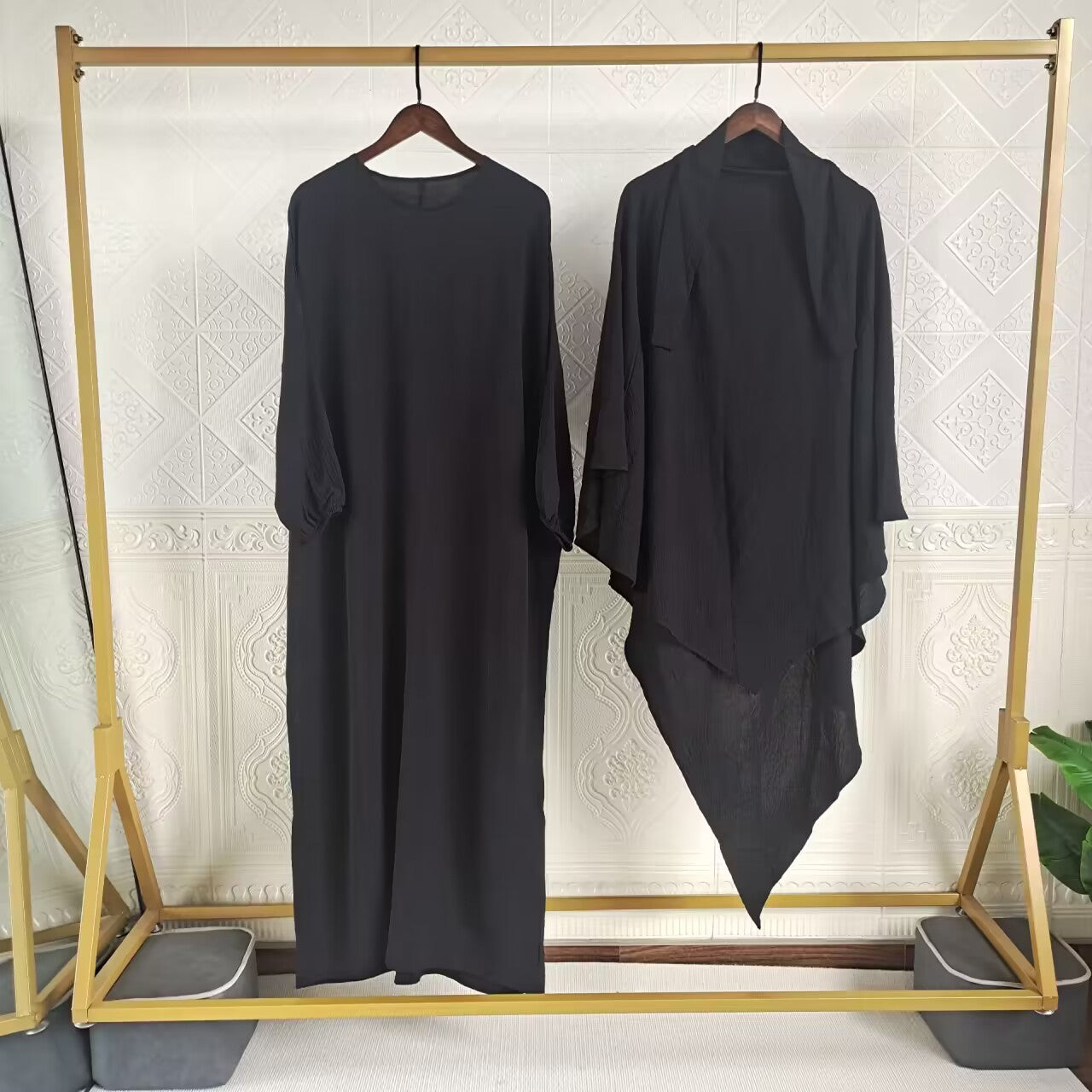 Eid Muslim Women Long Khimar Prayer Garment 2 Piece Set Abaya Dress and Hijab Full Cover Islamic Ramadan Kaftan  Djellaba jilbab