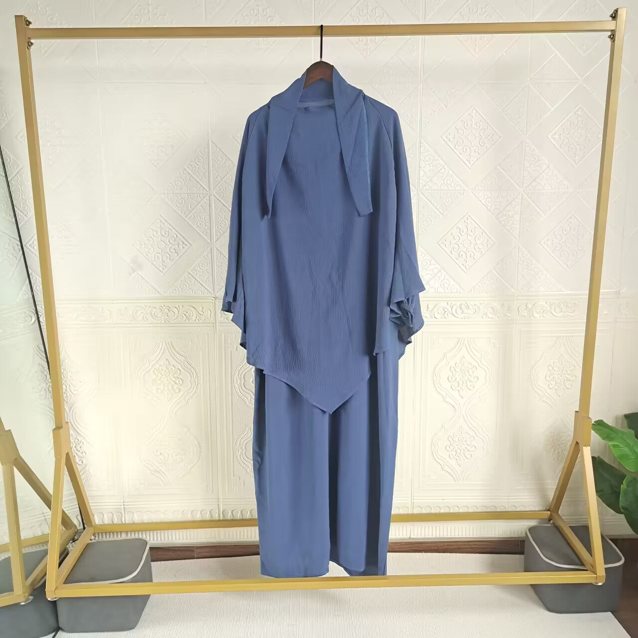 Eid Muslim Women Long Khimar Prayer Garment 2 Piece Set Abaya Dress and Hijab Full Cover Islamic Ramadan Kaftan  Djellaba jilbab