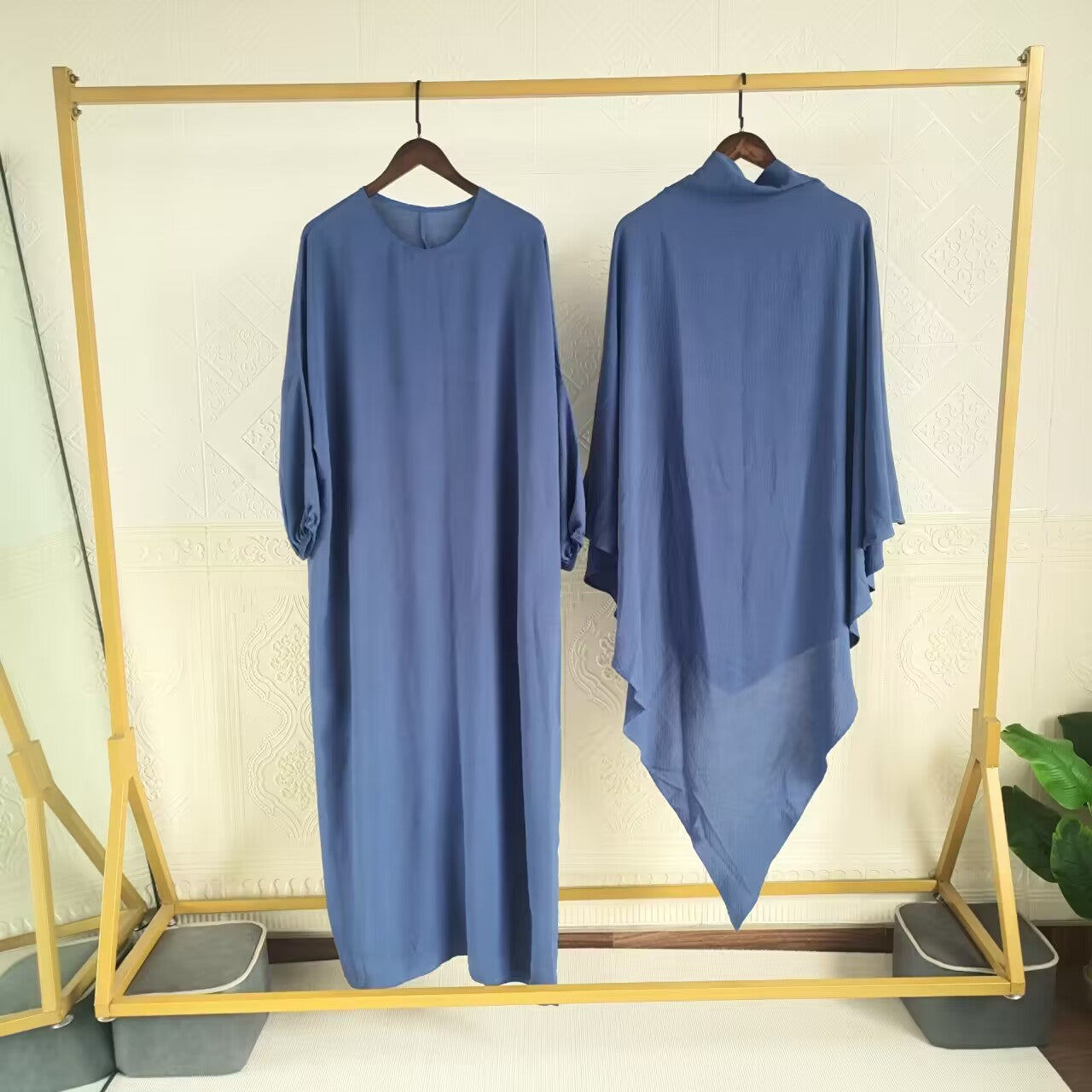 Eid Muslim Women Long Khimar Prayer Garment 2 Piece Set Abaya Dress and Hijab Full Cover Islamic Ramadan Kaftan  Djellaba jilbab