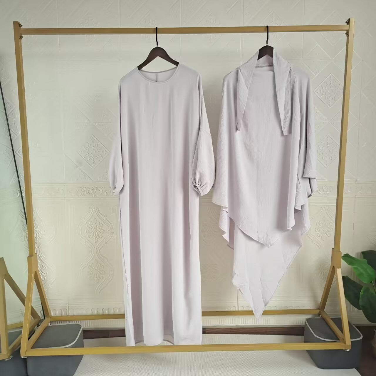 Eid Muslim Women Long Khimar Prayer Garment 2 Piece Set Abaya Dress and Hijab Full Cover Islamic Ramadan Kaftan  Djellaba jilbab