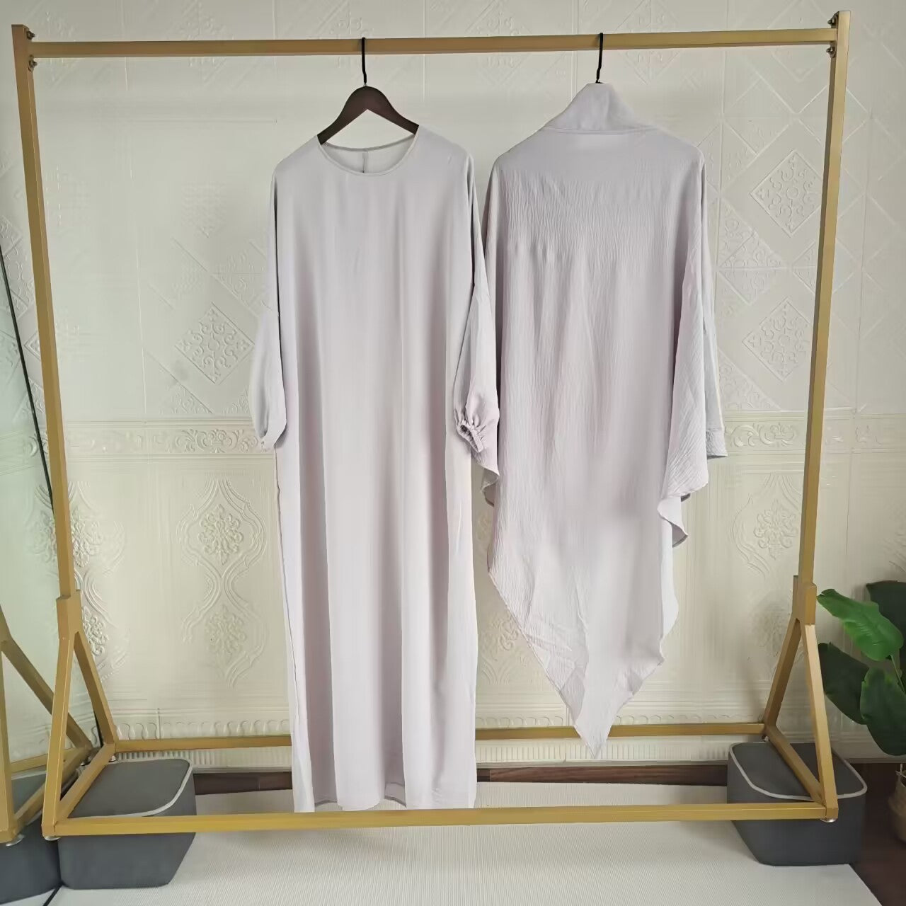 Eid Muslim Women Long Khimar Prayer Garment 2 Piece Set Abaya Dress and Hijab Full Cover Islamic Ramadan Kaftan  Djellaba jilbab