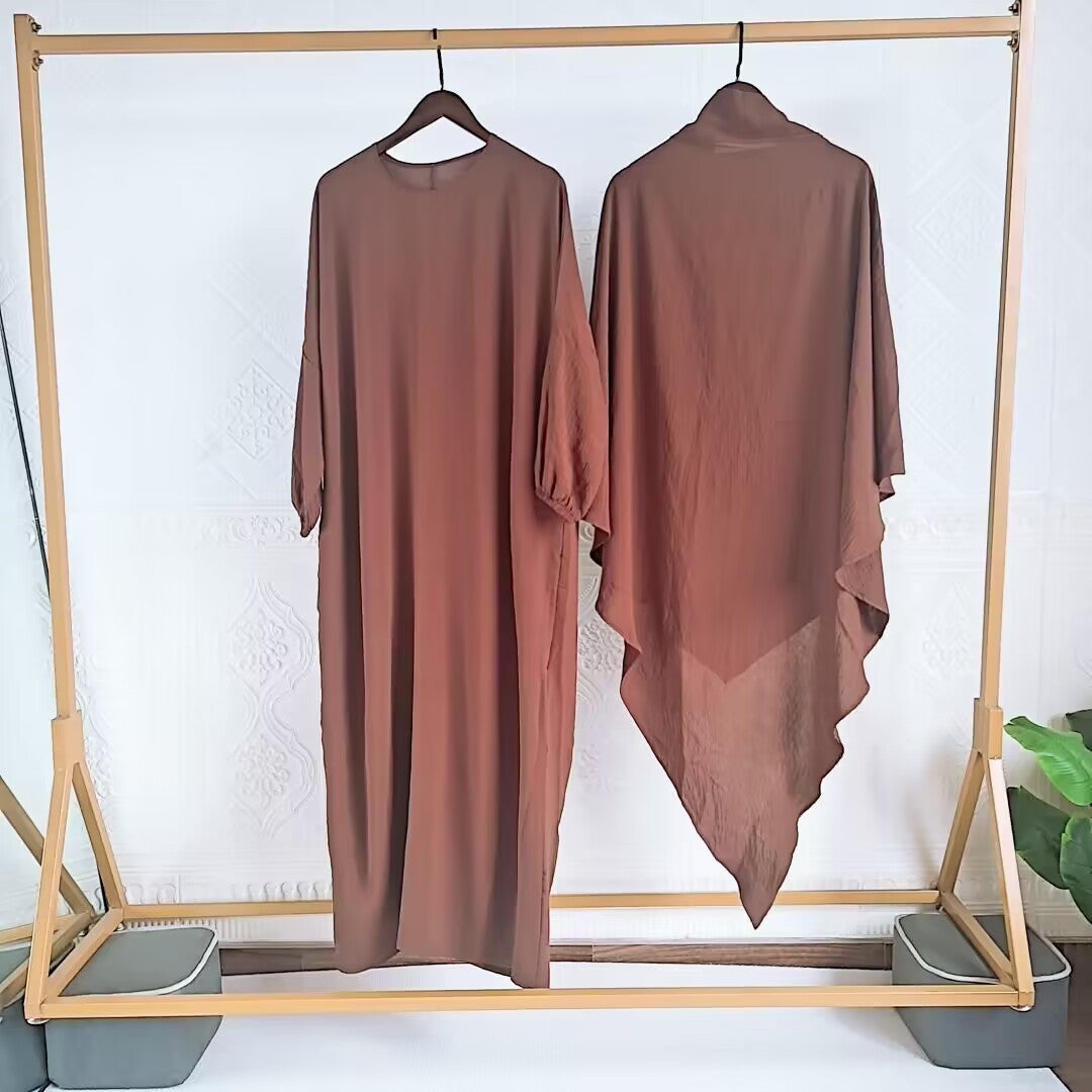 Eid Muslim Women Long Khimar Prayer Garment 2 Piece Set Abaya Dress and Hijab Full Cover Islamic Ramadan Kaftan  Djellaba jilbab