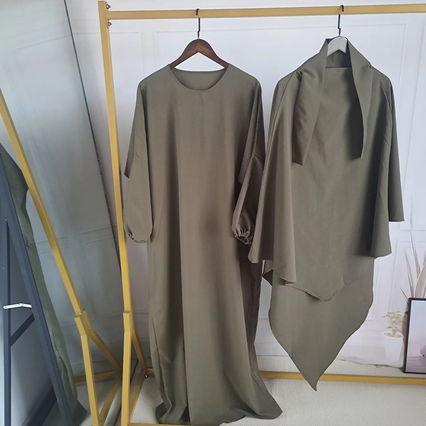 Eid Muslim Women Long Khimar Prayer Garment 2 Piece Set Abaya Dress and Hijab Full Cover Islamic Ramadan Kaftan  Djellaba jilbab