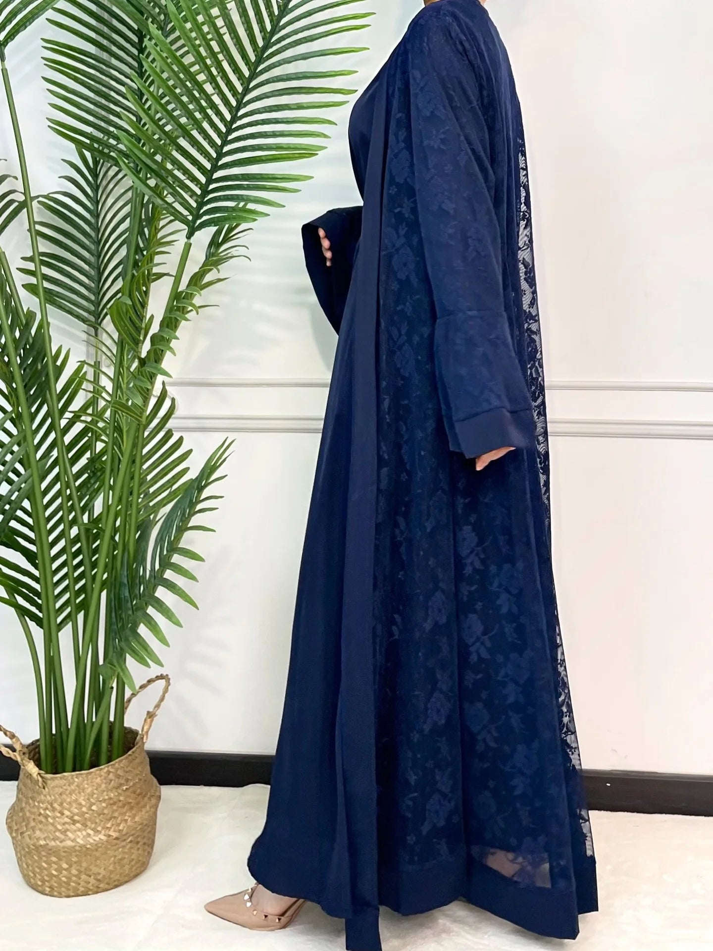 Ramadan Eid Prayer Lace Abaya 2 Piece Set Inner Dress Women Flare Sleeve Long Abayas Kaftan Djellaba Dubai Party Vestidos 2024