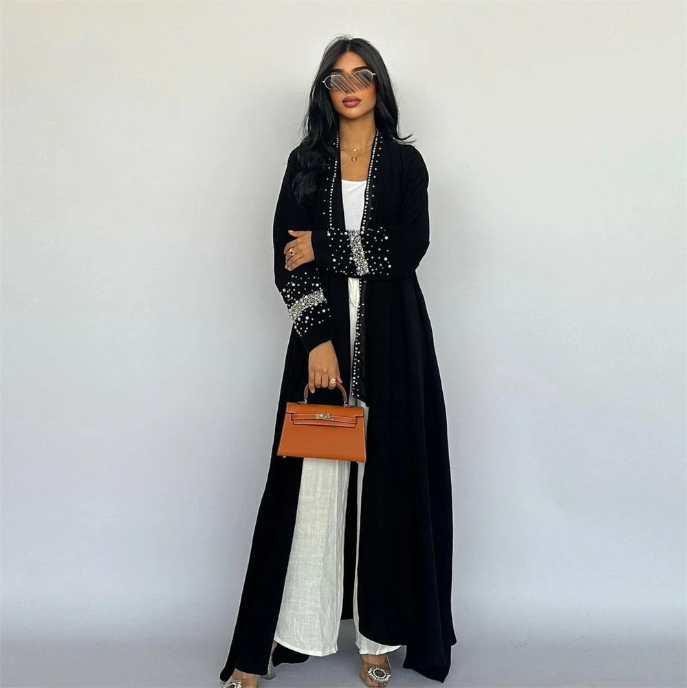 Black Open Kimono Abaya Dubai Luxury 2024 Muslim For Women Kaftan Dress With Hijab Islam Caftan Marocain Robe Femme Musulmane