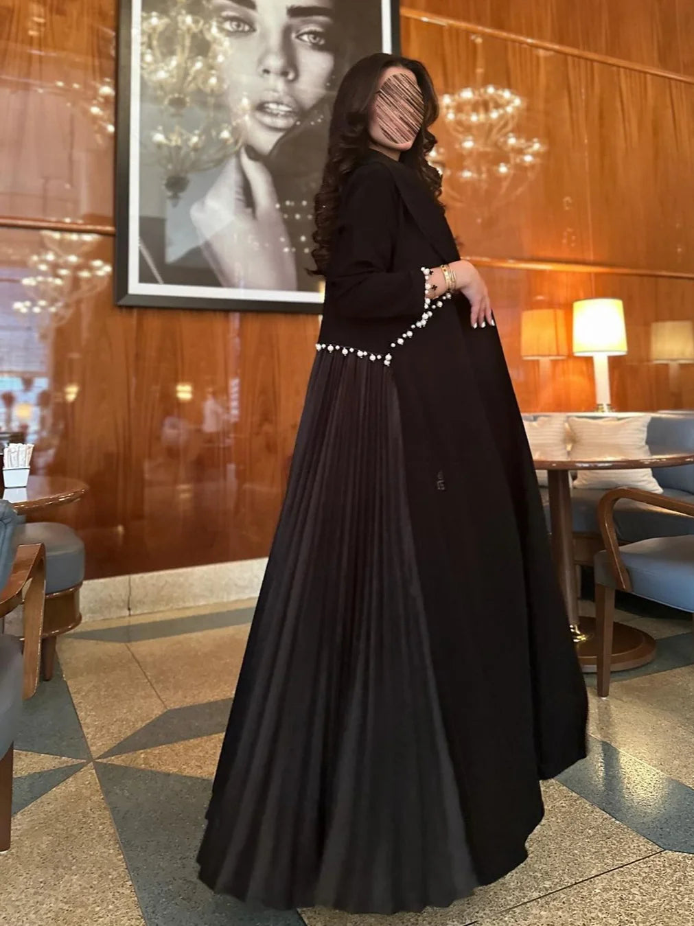 Eid Muslim Pearl Abaya for Women Beading Ramadan Cardigan Pleated Long Dress Morocco Kaftan Long Abayas Dubai Robe Jalabiya 2024