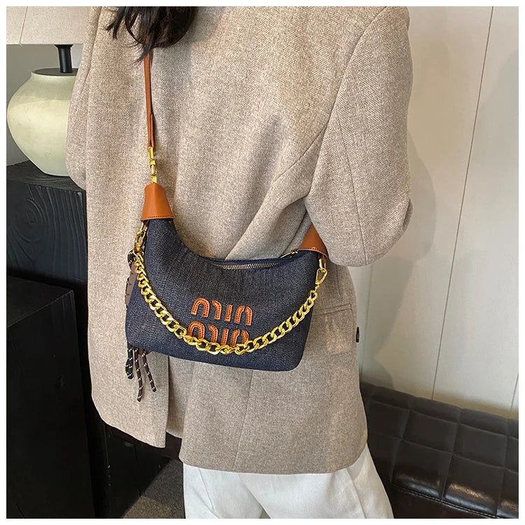 Trendy Design Retro Denim Hobos Shoulder Crossbody Bags Women Tote Handbags and Purses 2025 New Lady's Messenger Bag