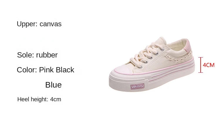 Canvas Platform Shoes Flat Female Outdoor Elevator Sneakers Women Tennis Spring Vulcanize White Thick-sole Running Trainers 2023