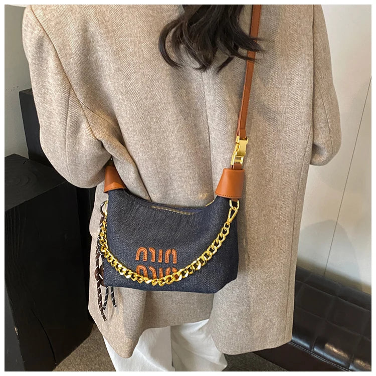 Trendy Design Retro Denim Hobos Shoulder Crossbody Bags Women Tote Handbags and Purses 2025 New Lady's Messenger Bag