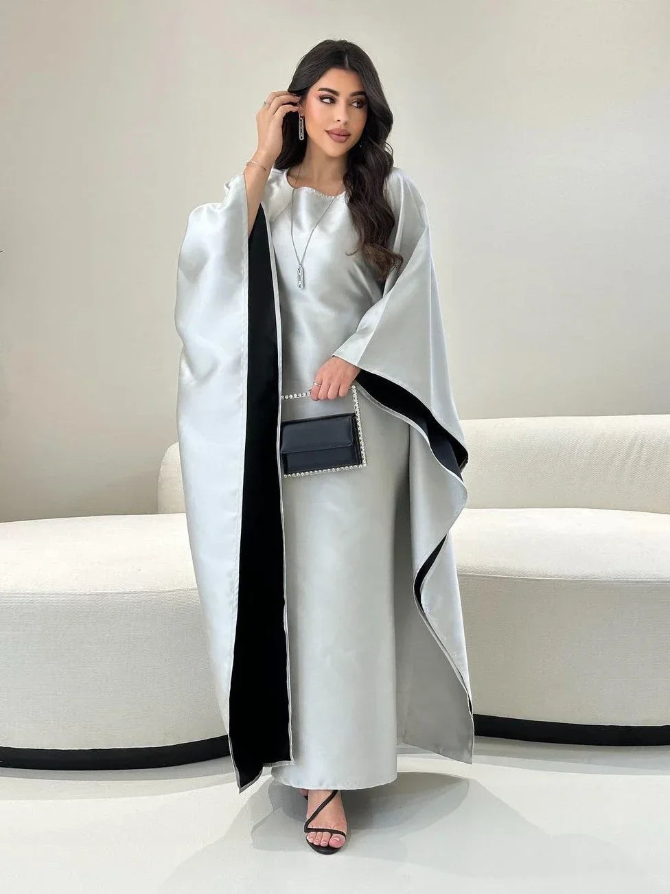 Eid Muslim Dress for Women Bat Sleeve Jalabiya Party Dresses Morocco Dubai Abaya Vestidos Largos  Arab Long Robe Ramadan Kaftan