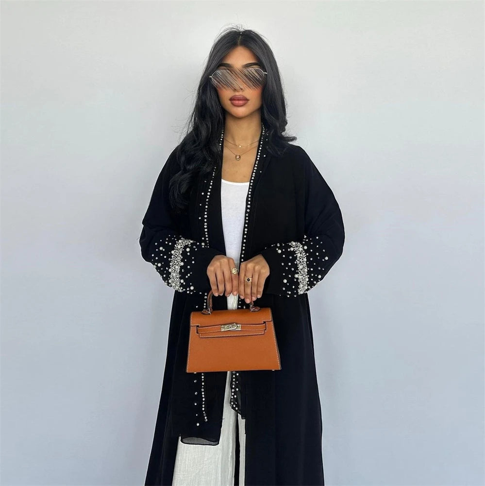 Black Open Kimono Abaya Dubai Luxury 2024 Muslim For Women Kaftan Dress With Hijab Islam Caftan Marocain Robe Femme Musulmane