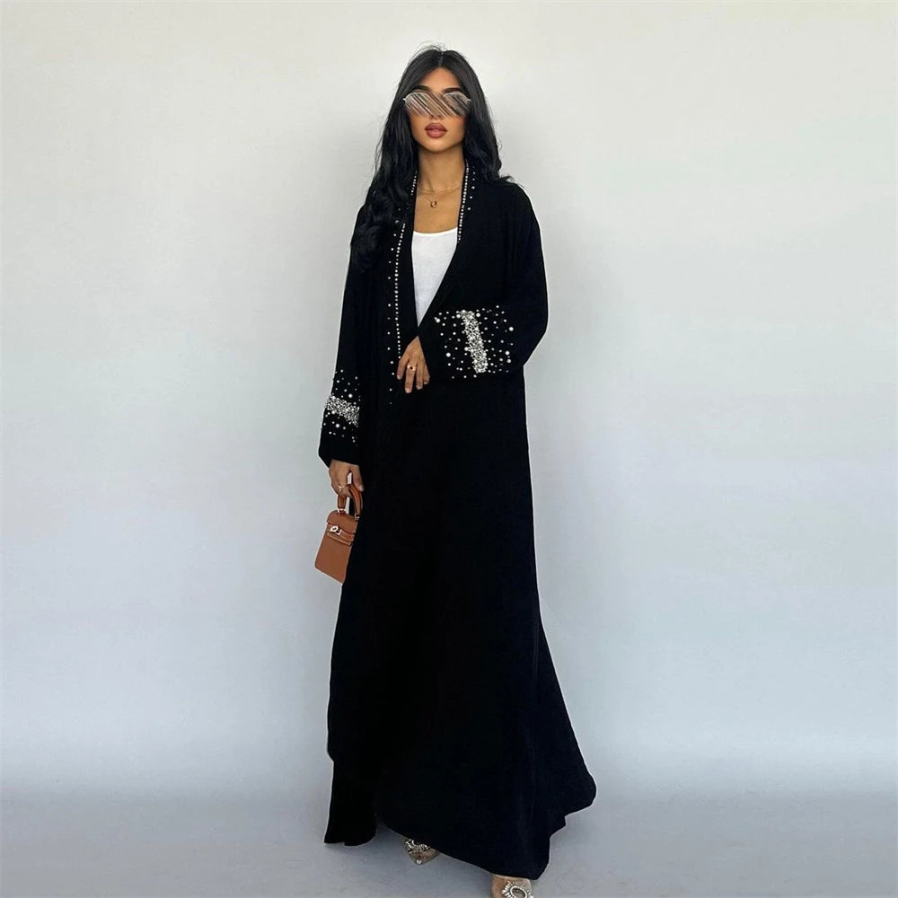 Black Open Kimono Abaya Dubai Luxury 2024 Muslim For Women Kaftan Dress With Hijab Islam Caftan Marocain Robe Femme Musulmane