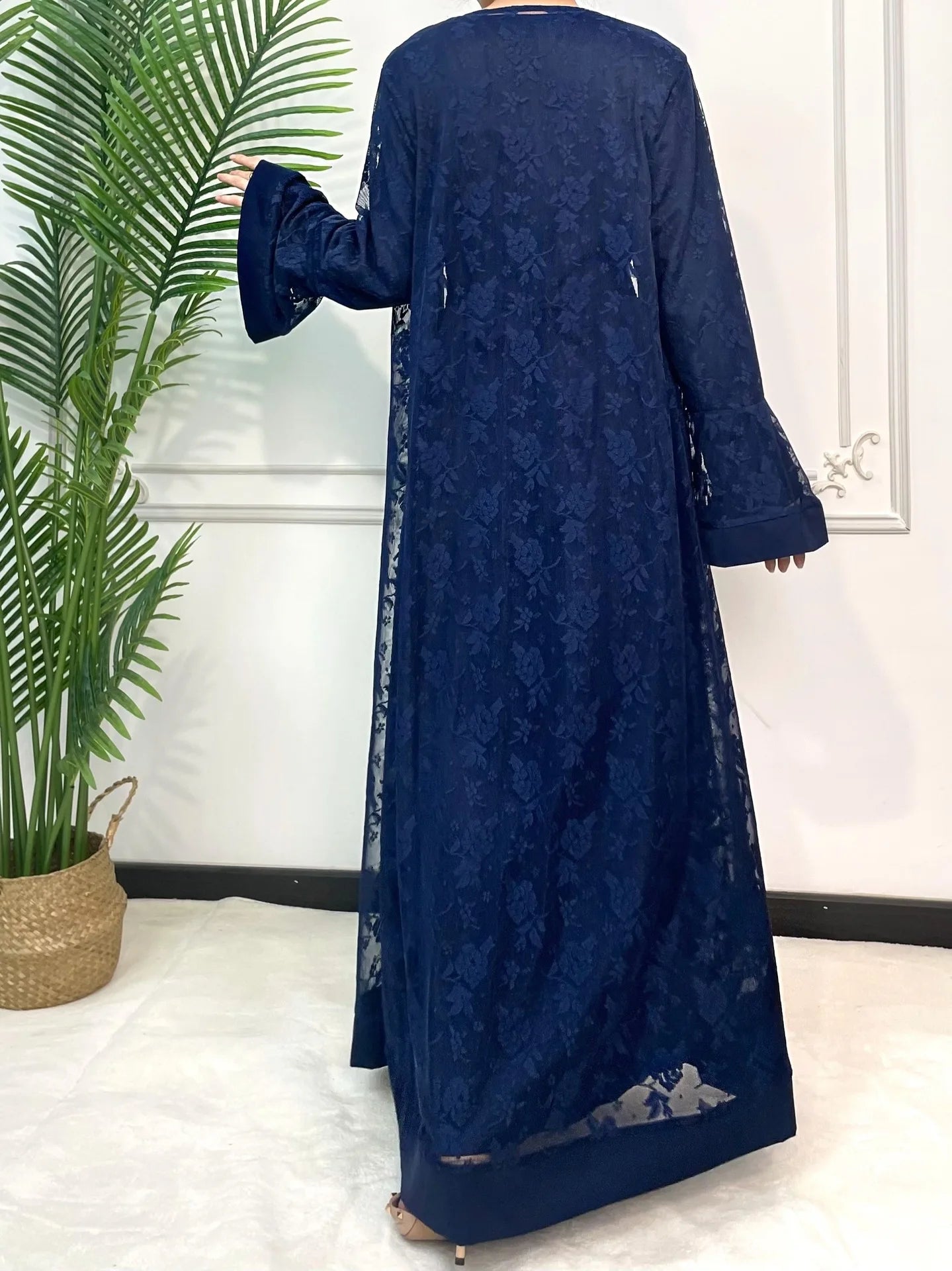 Ramadan Eid Prayer Lace Abaya 2 Piece Set Inner Dress Women Flare Sleeve Long Abayas Kaftan Djellaba Dubai Party Vestidos 2024