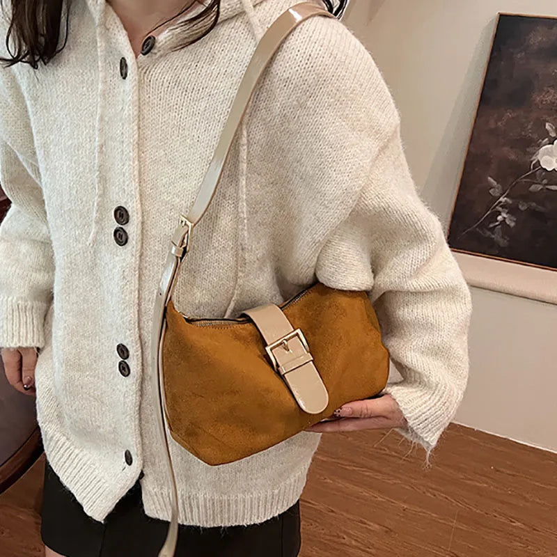 Women'S Bag 2024 Advanced Texture Armpit Bag New Trendy Retro Frosted Shoulder Bags Solid Color Shoulder Crossbody Bags