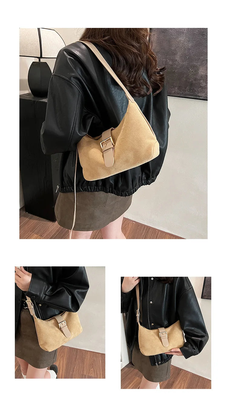 Women'S Bag 2024 Advanced Texture Armpit Bag New Trendy Retro Frosted Shoulder Bags Solid Color Shoulder Crossbody Bags