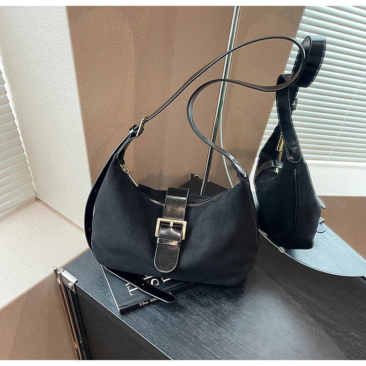 Women'S Bag 2024 Advanced Texture Armpit Bag New Trendy Retro Frosted Shoulder Bags Solid Color Shoulder Crossbody Bags