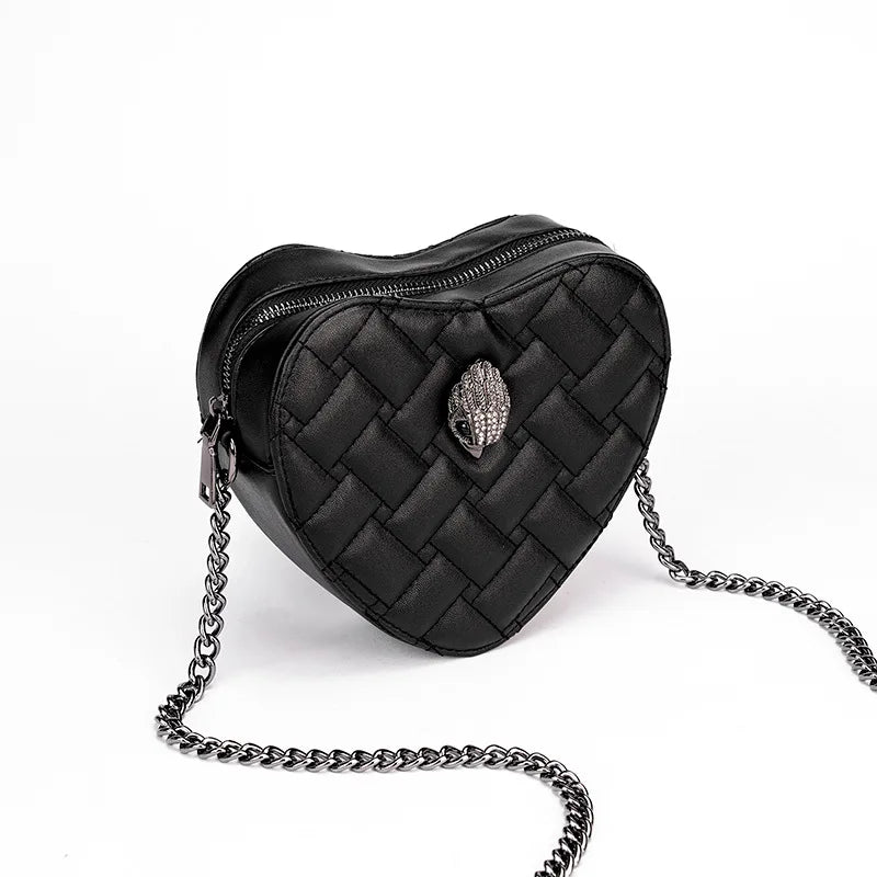 KURT GEIGER LONDON Women's Shoulder Bag Retro Fashion Mini Heart Shaped Purse Black Small Handbags PU Leather Crossbody Bags