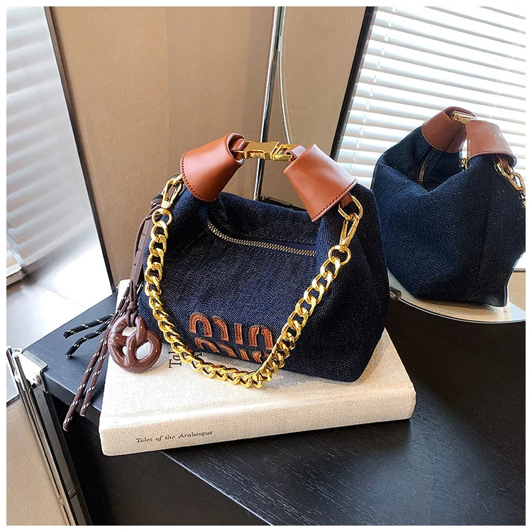 Trendy Design Retro Denim Hobos Shoulder Crossbody Bags Women Tote Handbags and Purses 2025 New Lady's Messenger Bag