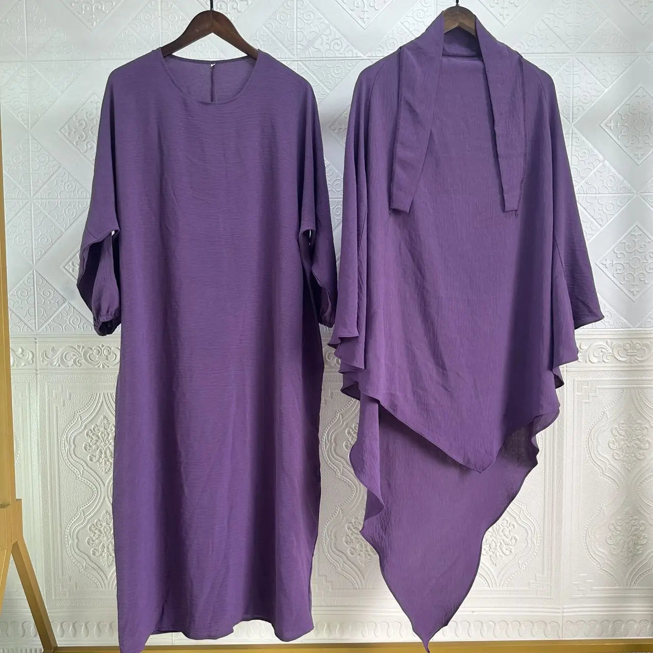 Eid Muslim Women Long Khimar 2 Piece Set Abaya Dress Prayer Garment Hijab Full Cover Islamic Ramadan Kaftan Djellaba 2023