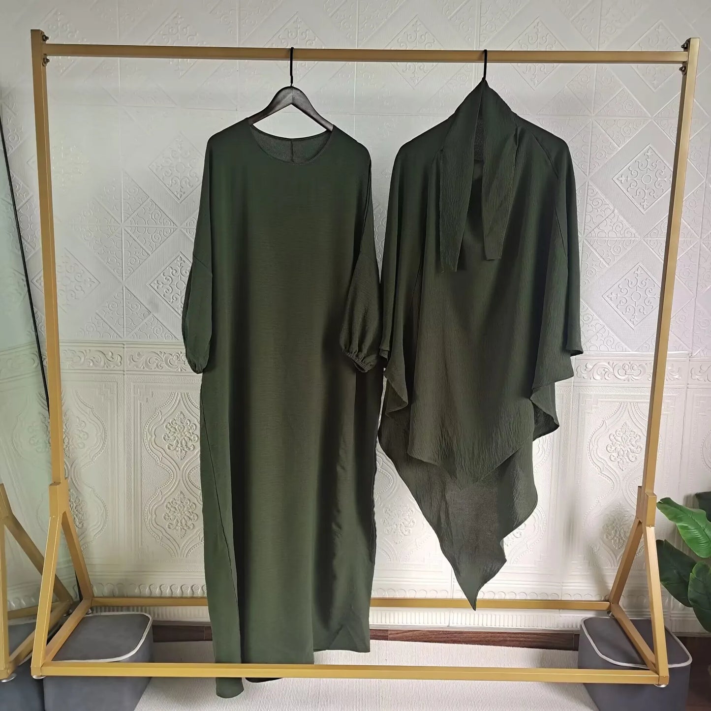 Eid Muslim Women Long Khimar 2 Piece Set Abaya Dress Prayer Garment Hijab Full Cover Islamic Ramadan Kaftan Djellaba 2023