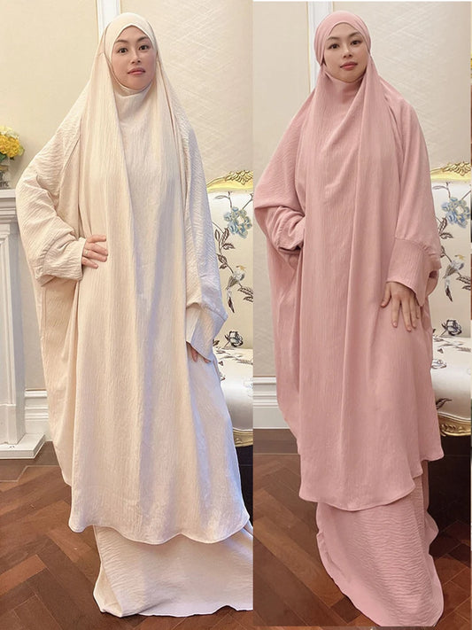 Ramadan 2 Piece  Long Khimar Set Abaya Muslim Women Prayer Garment Dubai Saudi Prayer Dress 2 Piece Dress Sets Eid Niqab