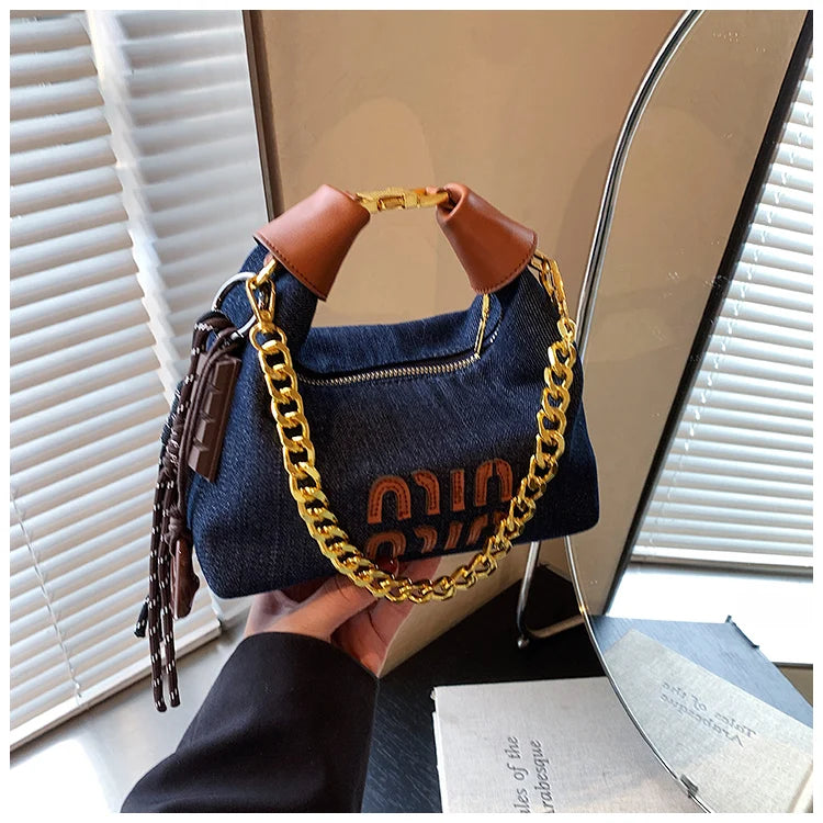 Trendy Design Retro Denim Hobos Shoulder Crossbody Bags Women Tote Handbags and Purses 2025 New Lady's Messenger Bag