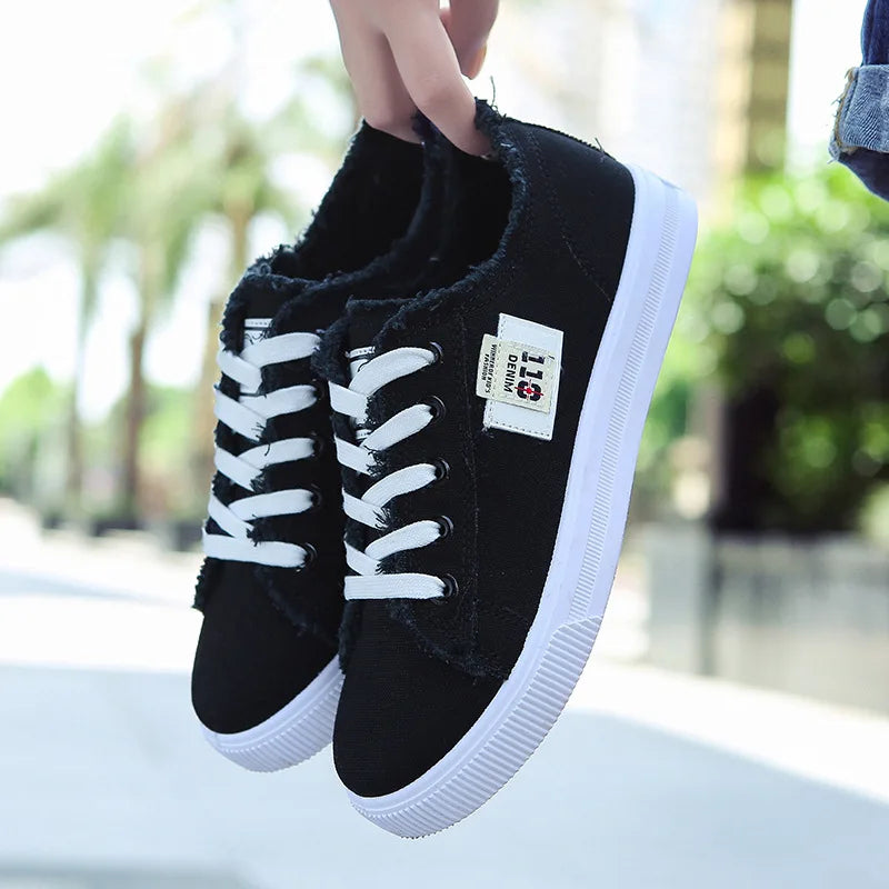 Women Canvas Sneakers Woman Casual Shoes Summer Girls Ladies Outdoor Flat Trainers Lace-Up Zapatillas Mujer Chaussure Female