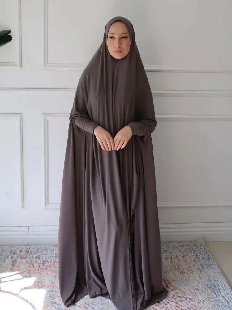 Eid Hooded Muslim Women  Dress Prayer Garment Abaya Long Khimar Full Cover Ramadan Gown Abayas Islamic Clothes Niqab Robe