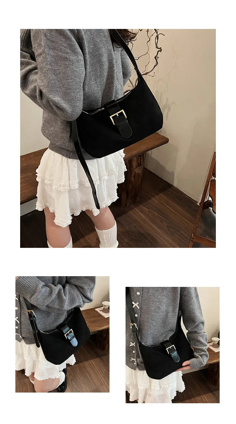 Women'S Bag 2024 Advanced Texture Armpit Bag New Trendy Retro Frosted Shoulder Bags Solid Color Shoulder Crossbody Bags