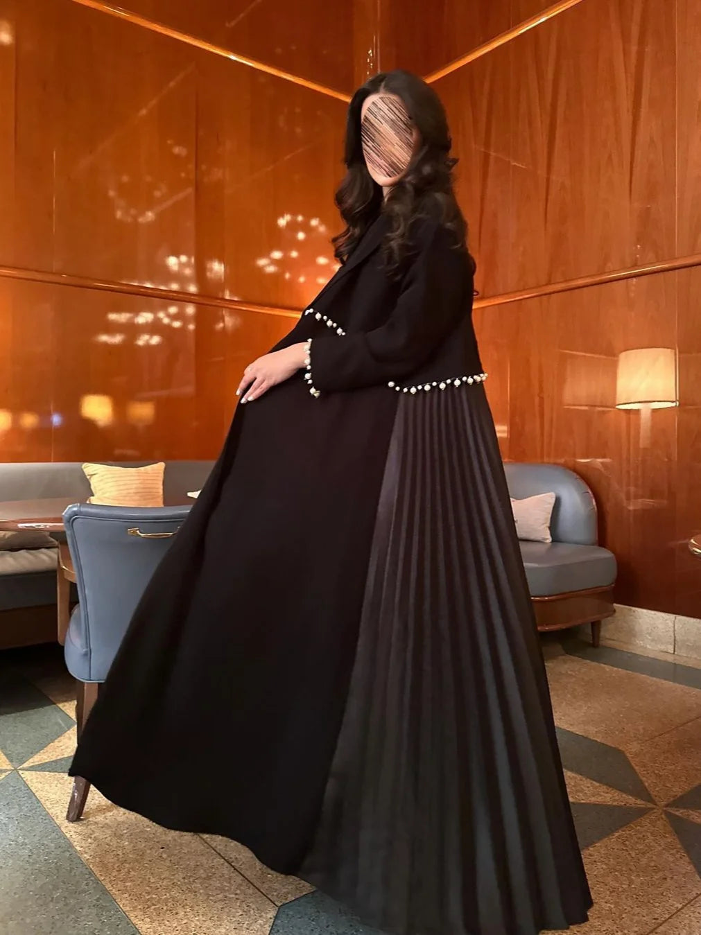 Eid Muslim Pearl Abaya for Women Beading Ramadan Cardigan Pleated Long Dress Morocco Kaftan Long Abayas Dubai Robe Jalabiya 2024