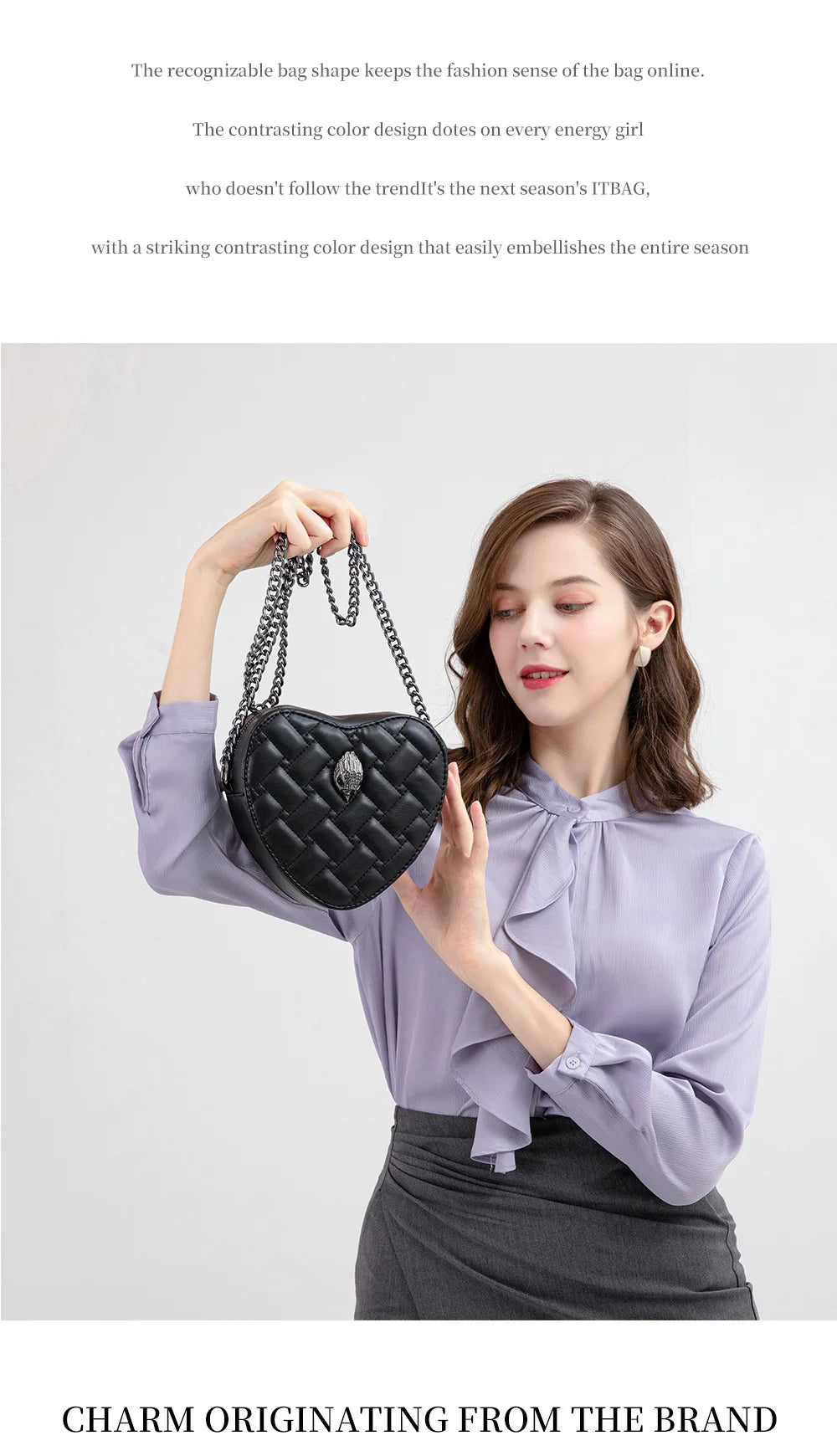 KURT GEIGER LONDON Women's Shoulder Bag Retro Fashion Mini Heart Shaped Purse Black Small Handbags PU Leather Crossbody Bags