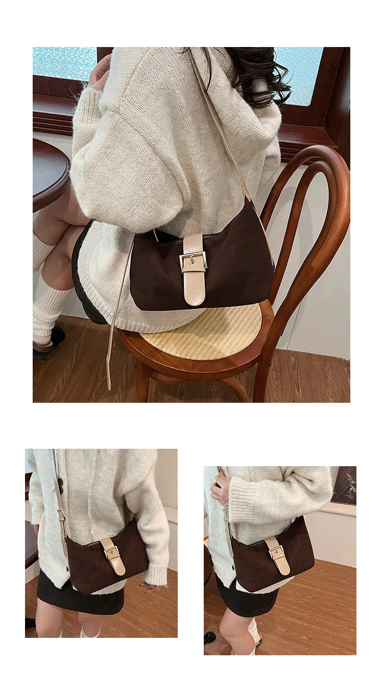 Women'S Bag 2024 Advanced Texture Armpit Bag New Trendy Retro Frosted Shoulder Bags Solid Color Shoulder Crossbody Bags