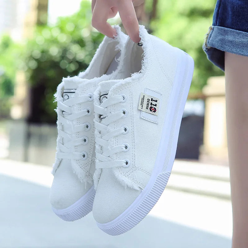 Women Canvas Sneakers Woman Casual Shoes Summer Girls Ladies Outdoor Flat Trainers Lace-Up Zapatillas Mujer Chaussure Female