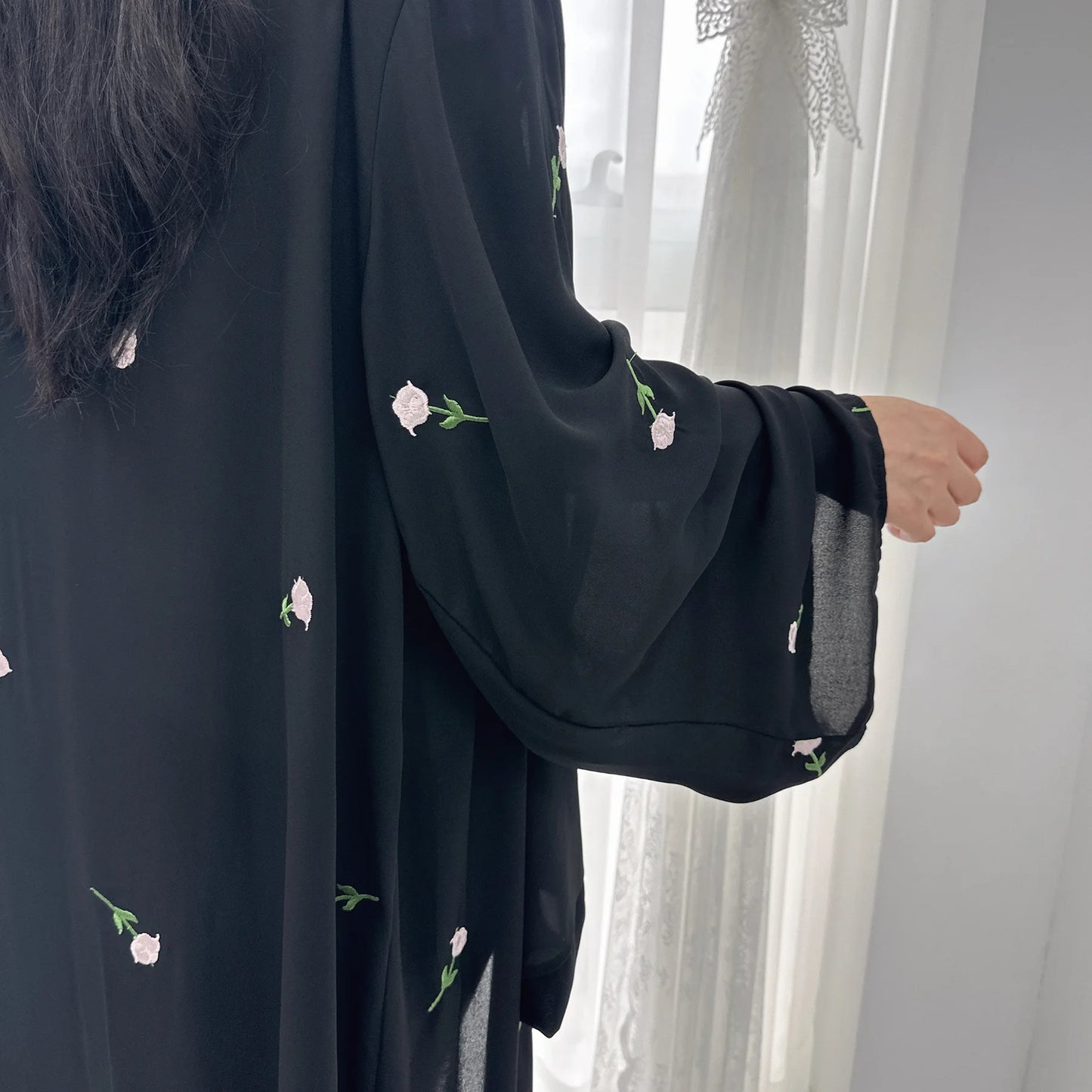 2024 New Black Embroideried Kimono Cardigan Abaya Dubai Luxury Muslim Kaftan Abayas For Women Turkish Islamic Clothing Outfit