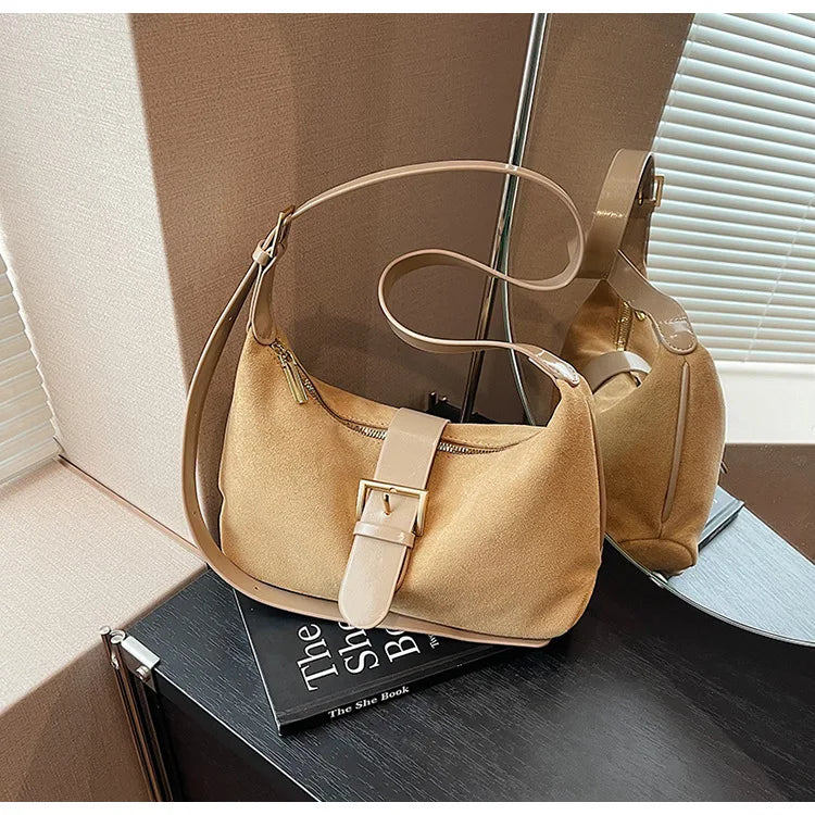 Women'S Bag 2024 Advanced Texture Armpit Bag New Trendy Retro Frosted Shoulder Bags Solid Color Shoulder Crossbody Bags