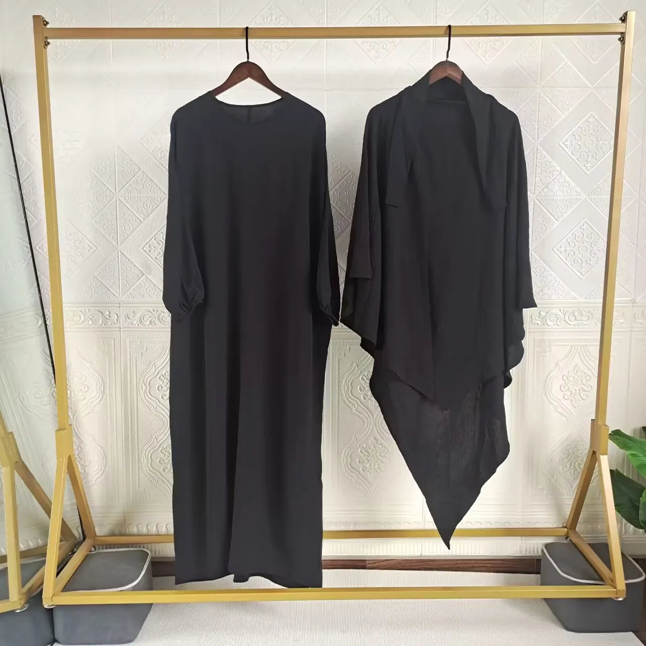 Eid Muslim Women Long Khimar 2 Piece Set Abaya Dress Prayer Garment Hijab Full Cover Islamic Ramadan Kaftan Djellaba 2023