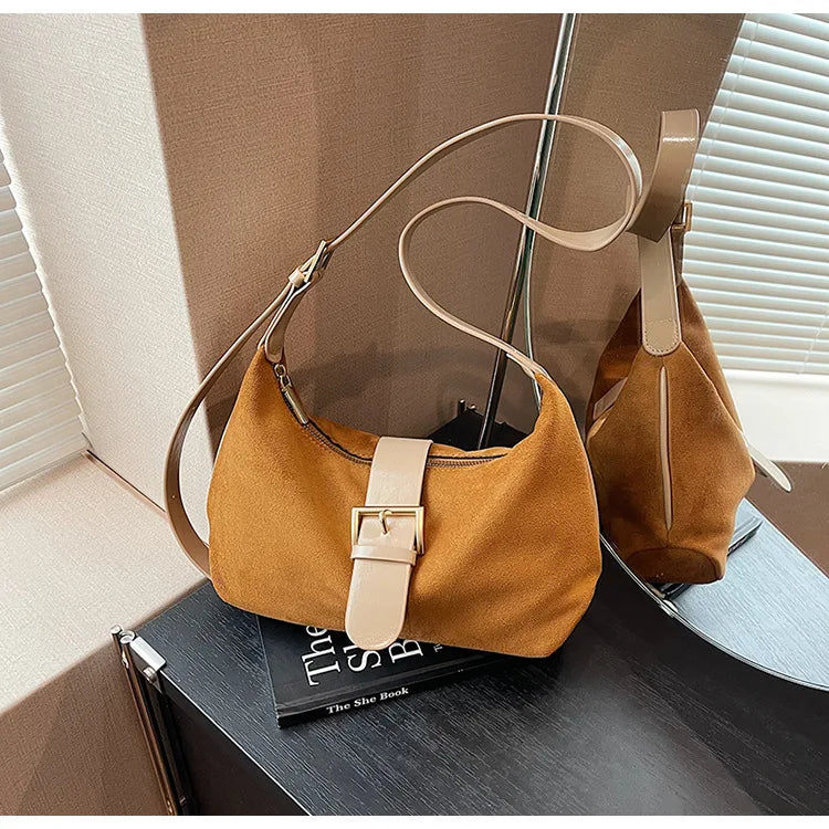 Women'S Bag 2024 Advanced Texture Armpit Bag New Trendy Retro Frosted Shoulder Bags Solid Color Shoulder Crossbody Bags