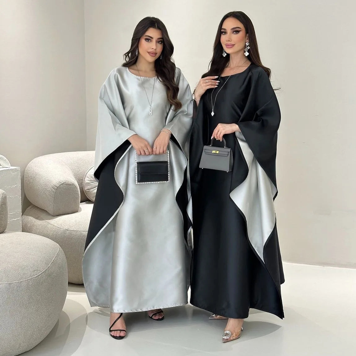 Eid Muslim Dress for Women Bat Sleeve Jalabiya Party Dresses Morocco Dubai Abaya Vestidos Largos  Arab Long Robe Ramadan Kaftan