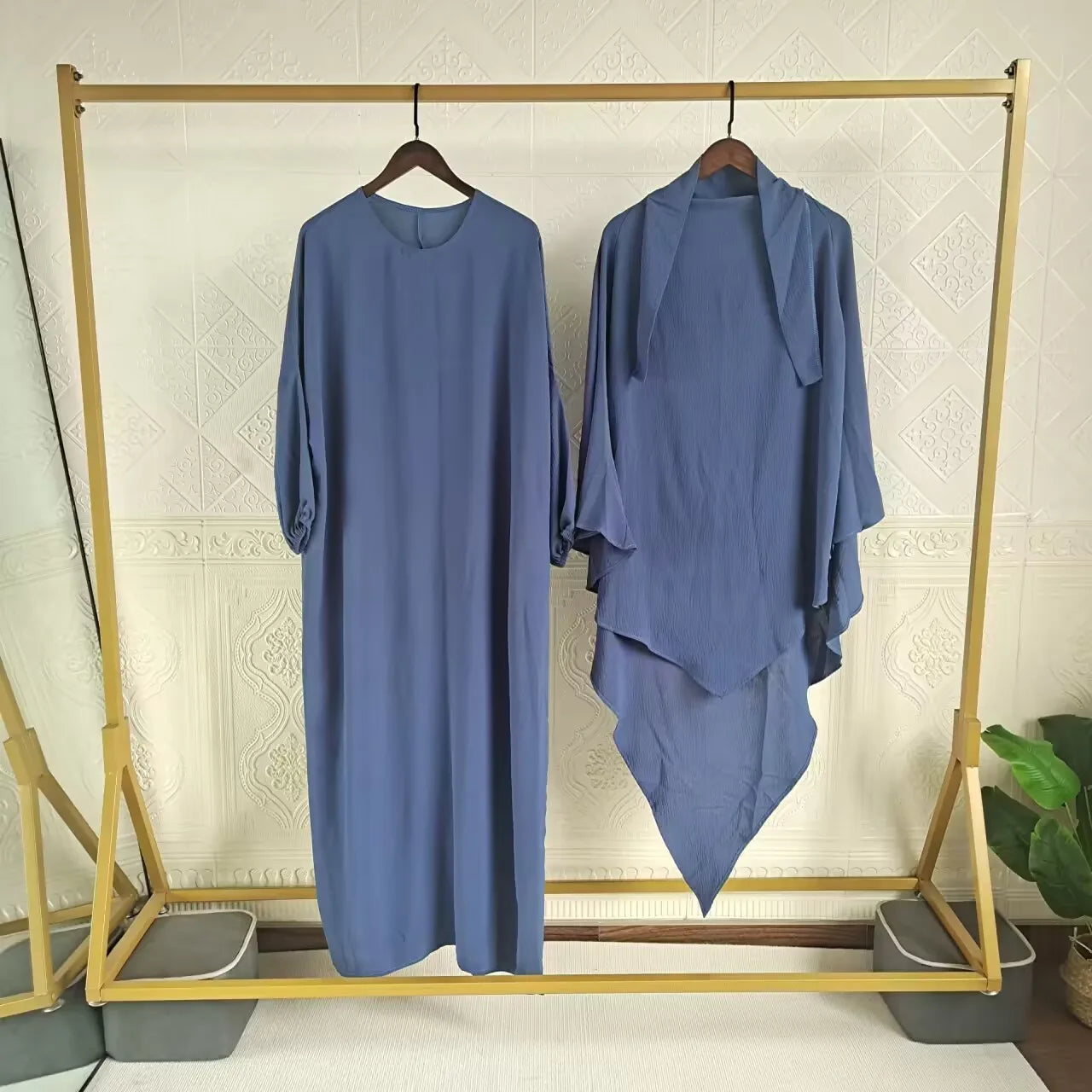 Eid Muslim Women Long Khimar 2 Piece Set Abaya Dress Prayer Garment Hijab Full Cover Islamic Ramadan Kaftan Djellaba 2023