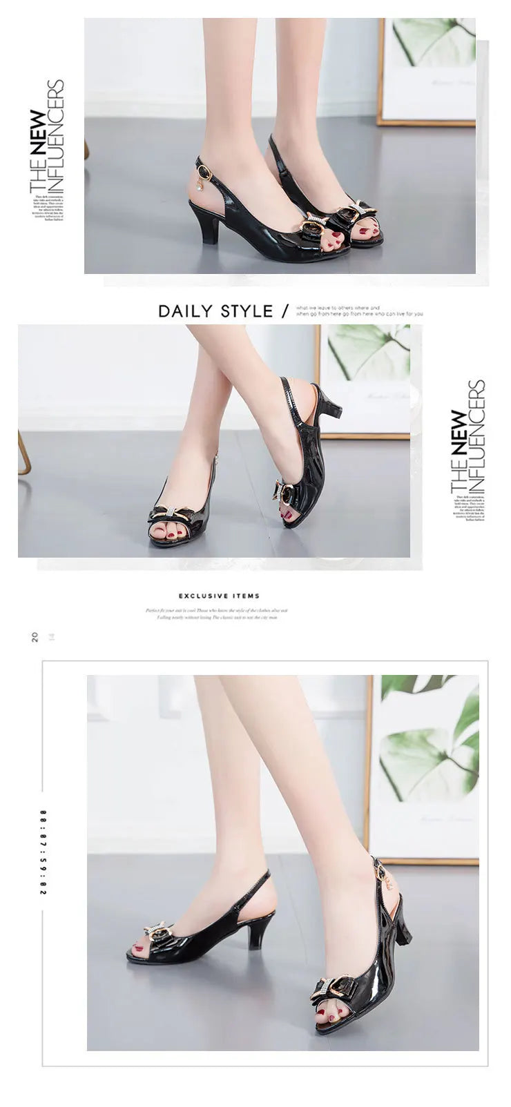 2023 New Korean Summer Bow Fish Mouth Sandals Women's Medium Heel Thick 42 Size Women Sandals