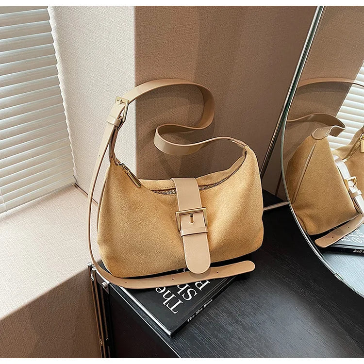 Women'S Bag 2024 Advanced Texture Armpit Bag New Trendy Retro Frosted Shoulder Bags Solid Color Shoulder Crossbody Bags