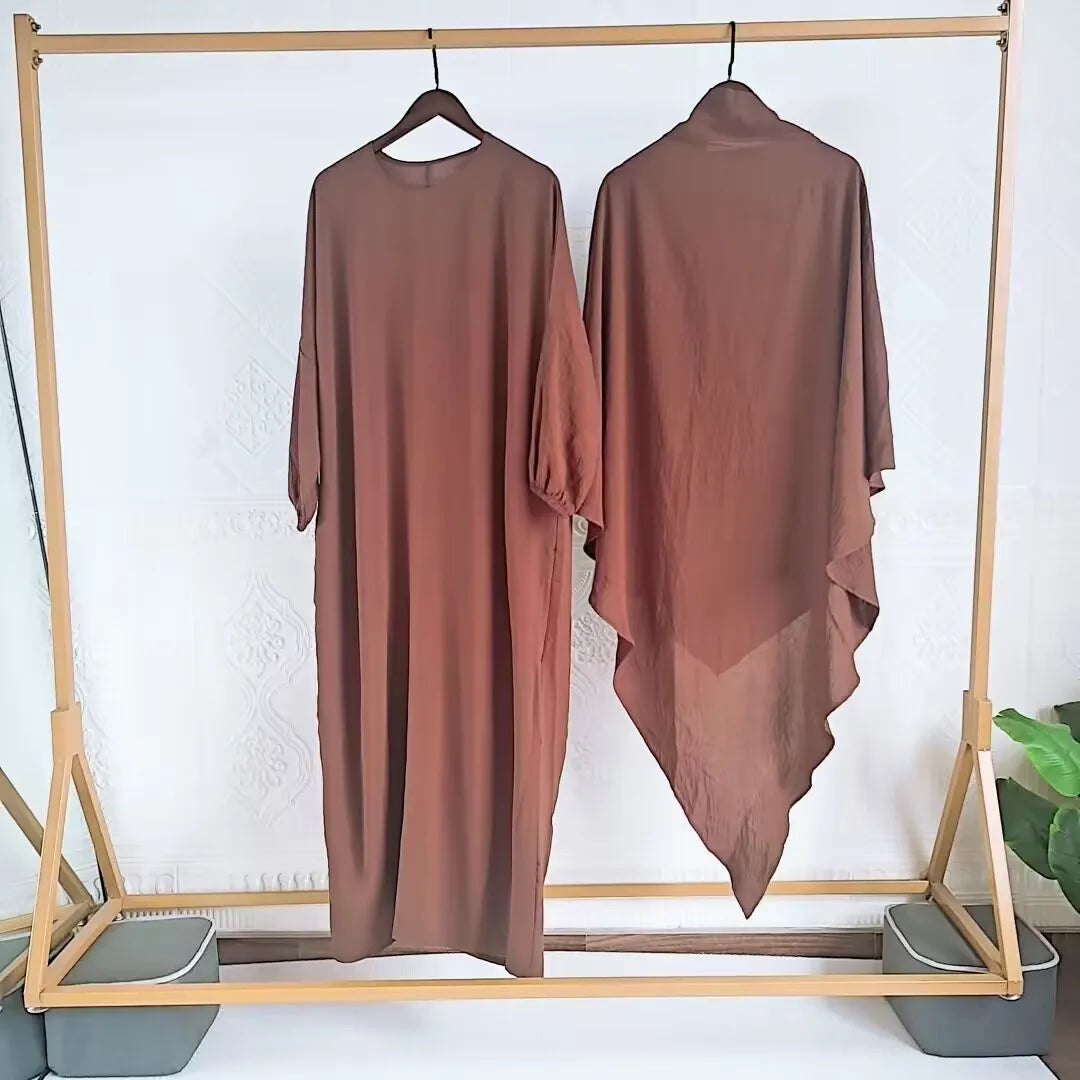 Eid Muslim Women Long Khimar 2 Piece Set Abaya Dress Prayer Garment Hijab Full Cover Islamic Ramadan Kaftan Djellaba 2023