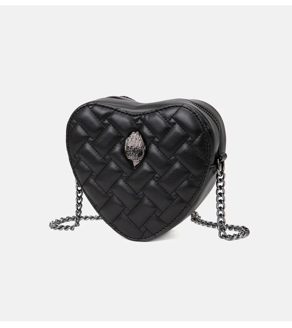 KURT GEIGER LONDON Women's Shoulder Bag Retro Fashion Mini Heart Shaped Purse Black Small Handbags PU Leather Crossbody Bags