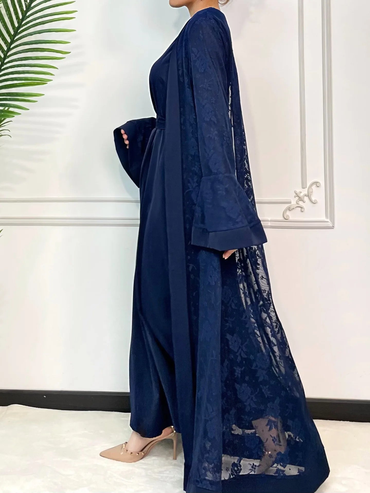 Ramadan Eid Prayer Lace Abaya 2 Piece Set Inner Dress Women Flare Sleeve Long Abayas Kaftan Djellaba Dubai Party Vestidos 2024