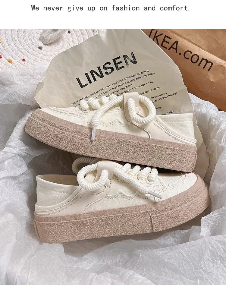 2024 Spring New Canvas Shoes Breathable Soft sneakers High-Quality Women's Shoes Half-Flop Slip-On Women's Thick-Soled Shoes